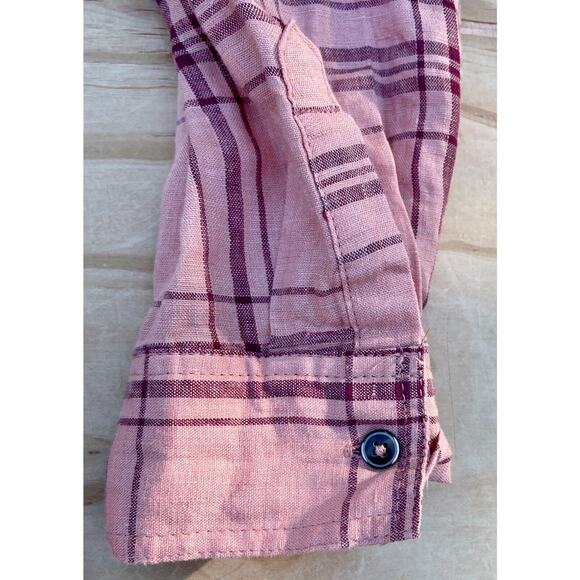 Free‎ People Women's Long Sleeve Size S, Button - Up Checkered Peach Combo NWT - Picture 2 of 6
